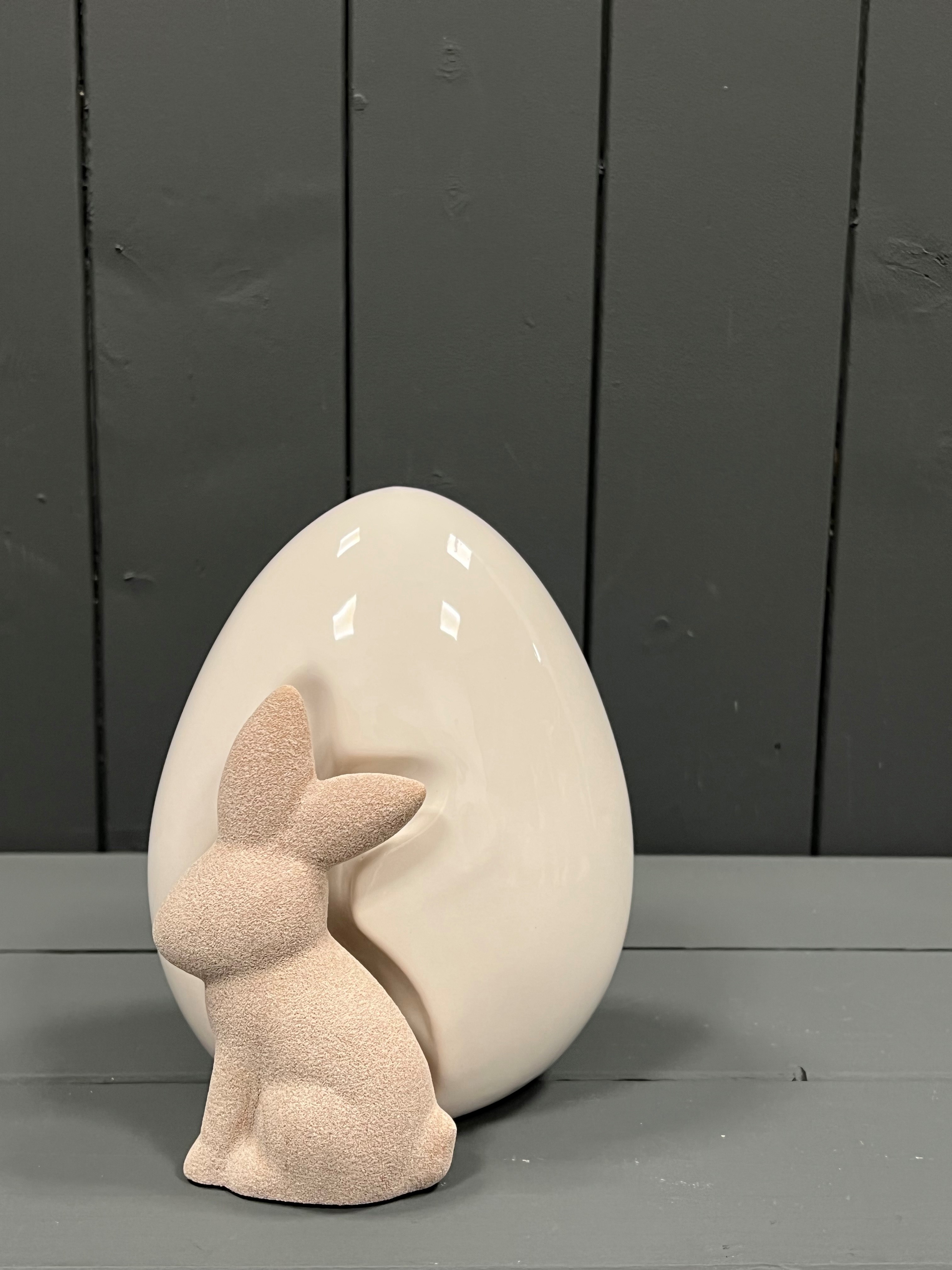 Ceramic White Egg with Rabbit Ornament detail page